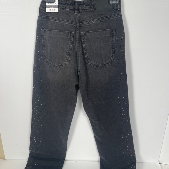 Zara STRAIGHT CUT BEADED ANKLE JEANS WITH A HIGH WAIST - Picture 4 of 11